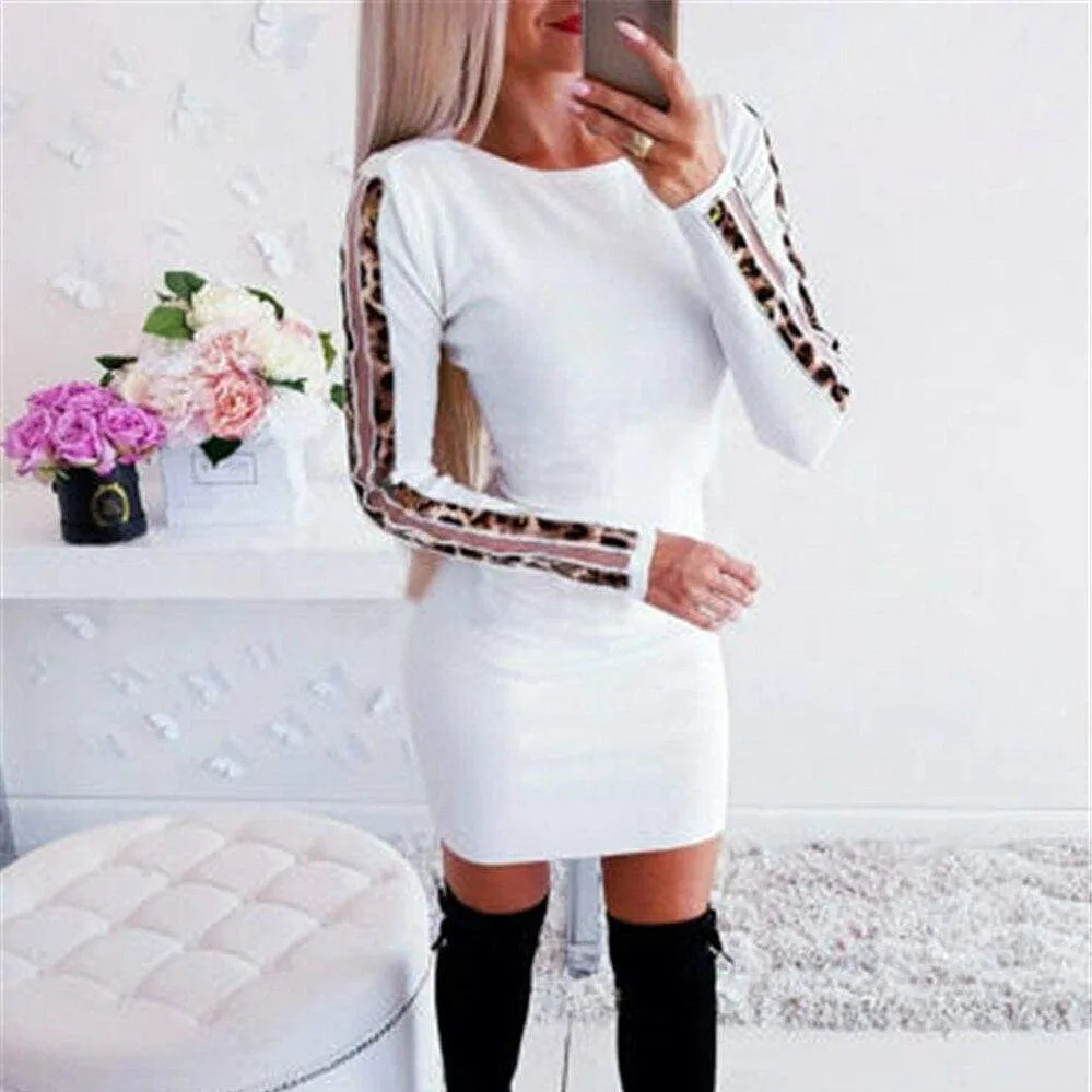 FashionSierra - Fashion Women's Long Sleeve Stretch Package Hip Bodycon Mini Dress Ladies Autumn Casual Round Neck Slim Fit Party Dresses