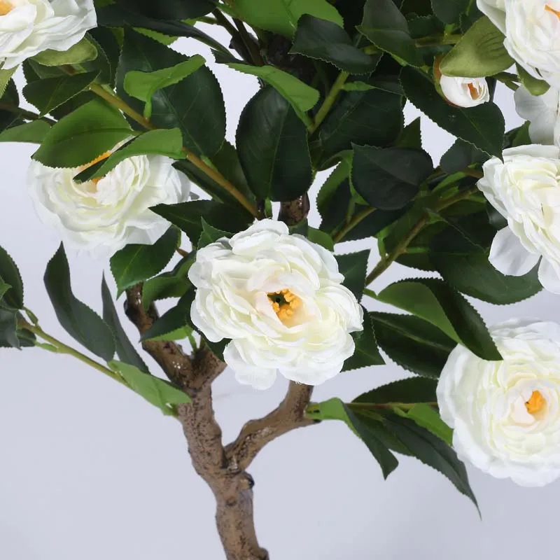 Faux Lush Mini Camellia Plant With Pot -  White -  4 Feet