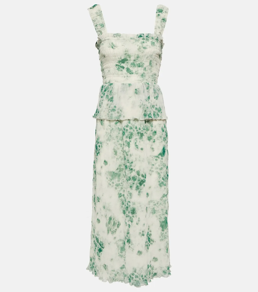 Floral pleated georgette midi dress GANNI, green