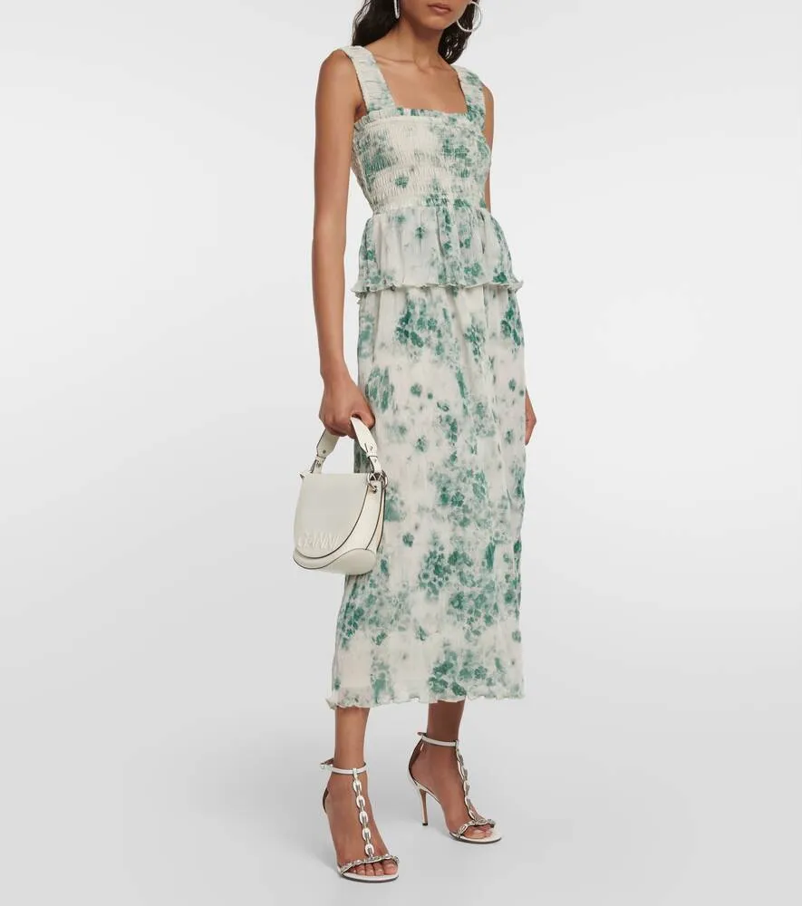 Floral pleated georgette midi dress GANNI, green