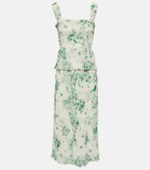 Floral pleated georgette midi dress GANNI, green