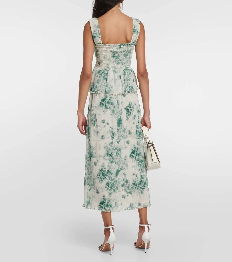 Floral pleated georgette midi dress GANNI, green