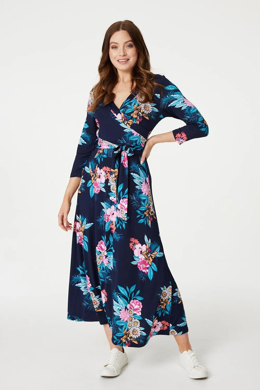 Floral Tie Waist Maxi Wrap Dress