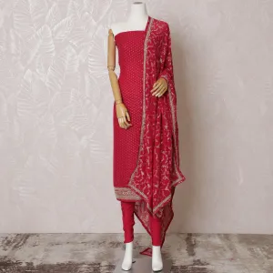 Fuchsia pink Premium pure silk georgette kameez with gold bead work and embroidery having stone work in floral design. Fuchsia pink plain salwar having same tone georgette jacquard dupatta-D14993