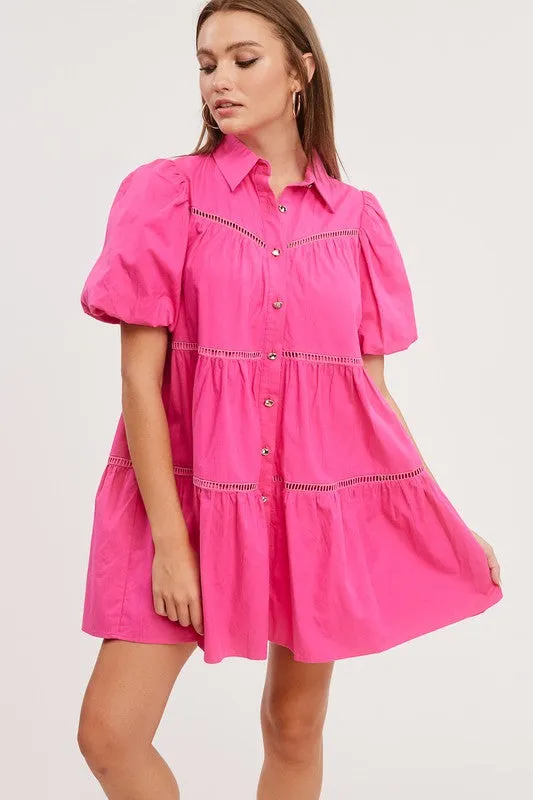 Fuchsia Poplin Shirt Mini Dress