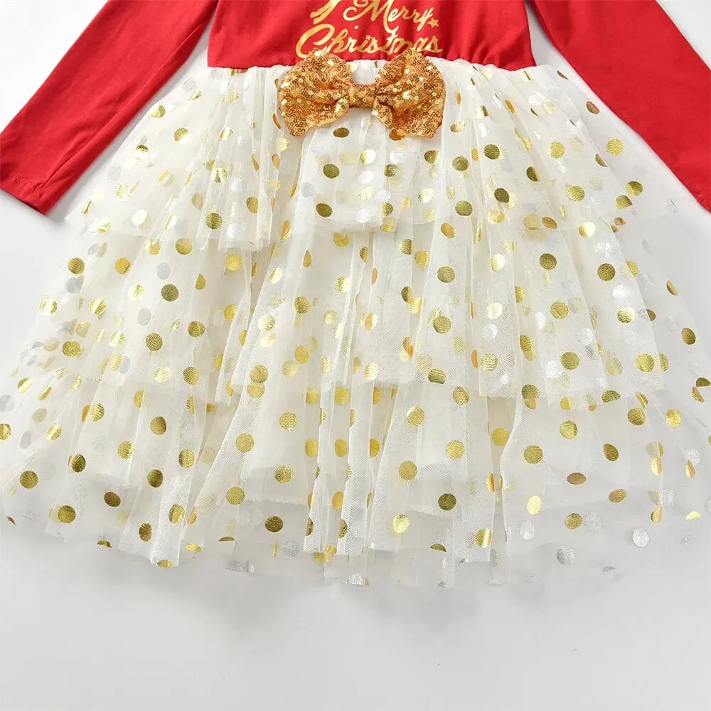 Girl Regular Sleeve Red Polka Dot Christmas Princess Dresses