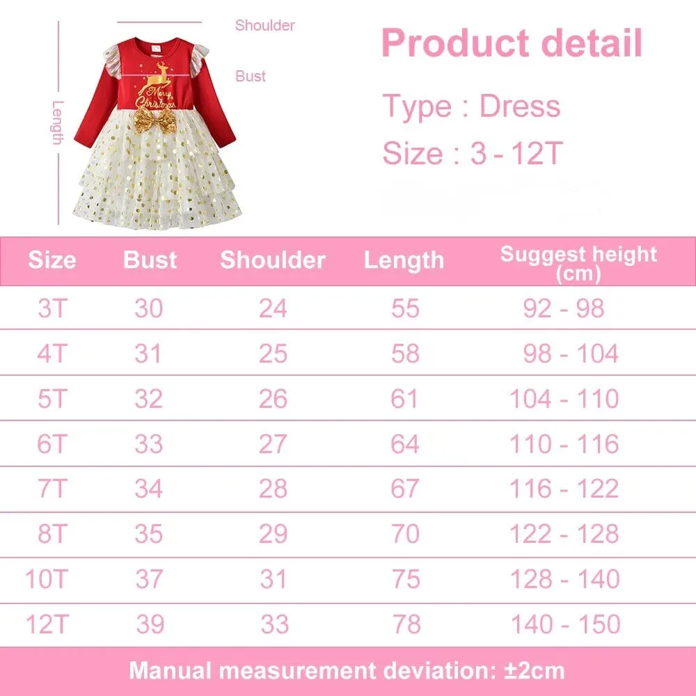 Girl Regular Sleeve Red Polka Dot Christmas Princess Dresses