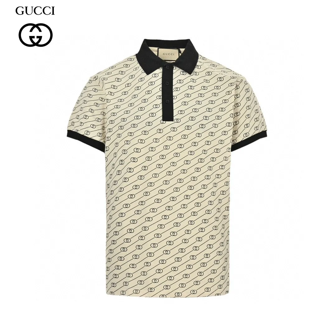 Gucci Beige and Black Patterned Polo Shirt