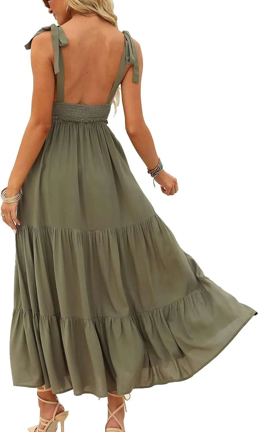 Halter Ruffle Hem Spaghetti Strap Maxi Dress