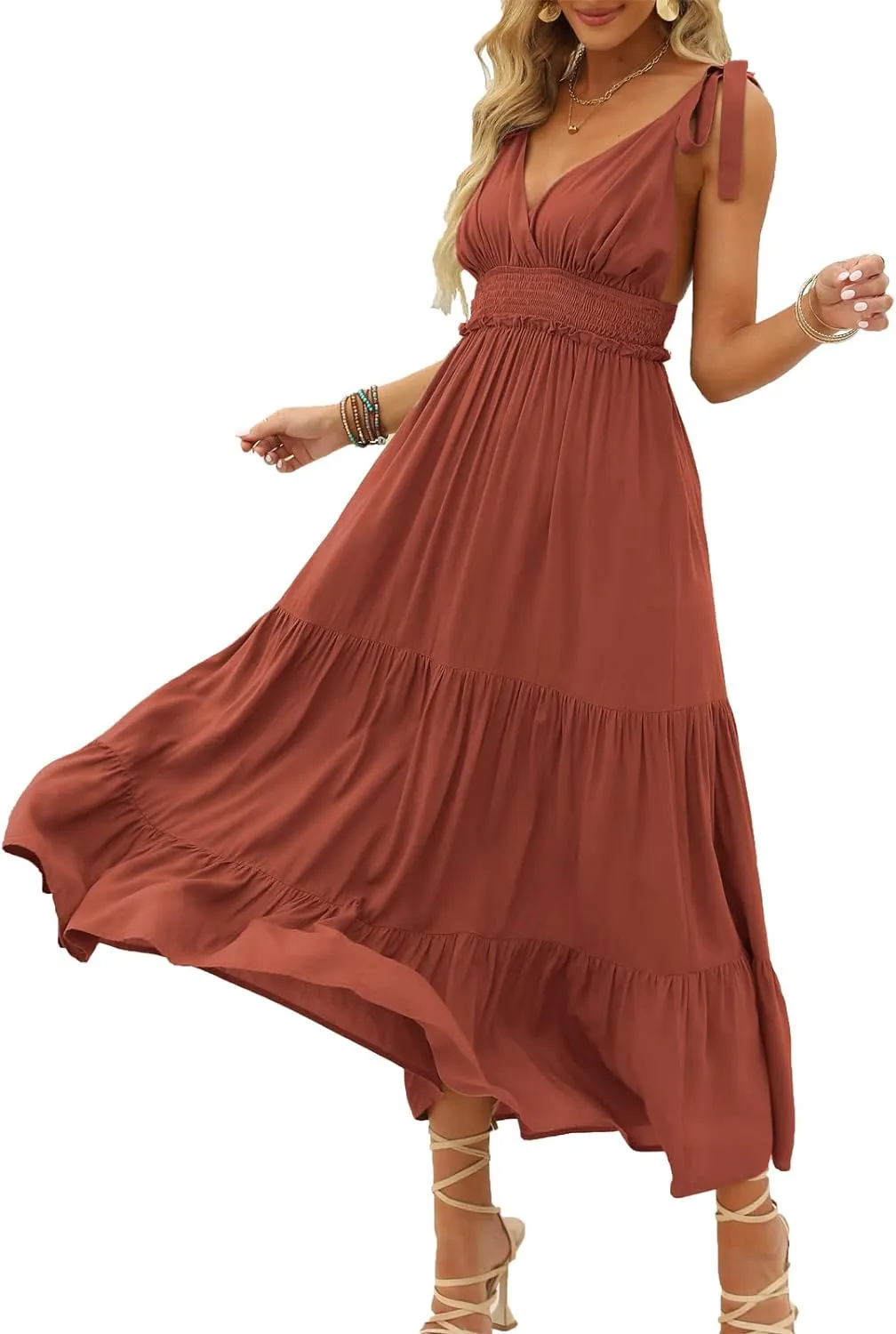 Halter Ruffle Hem Spaghetti Strap Maxi Dress