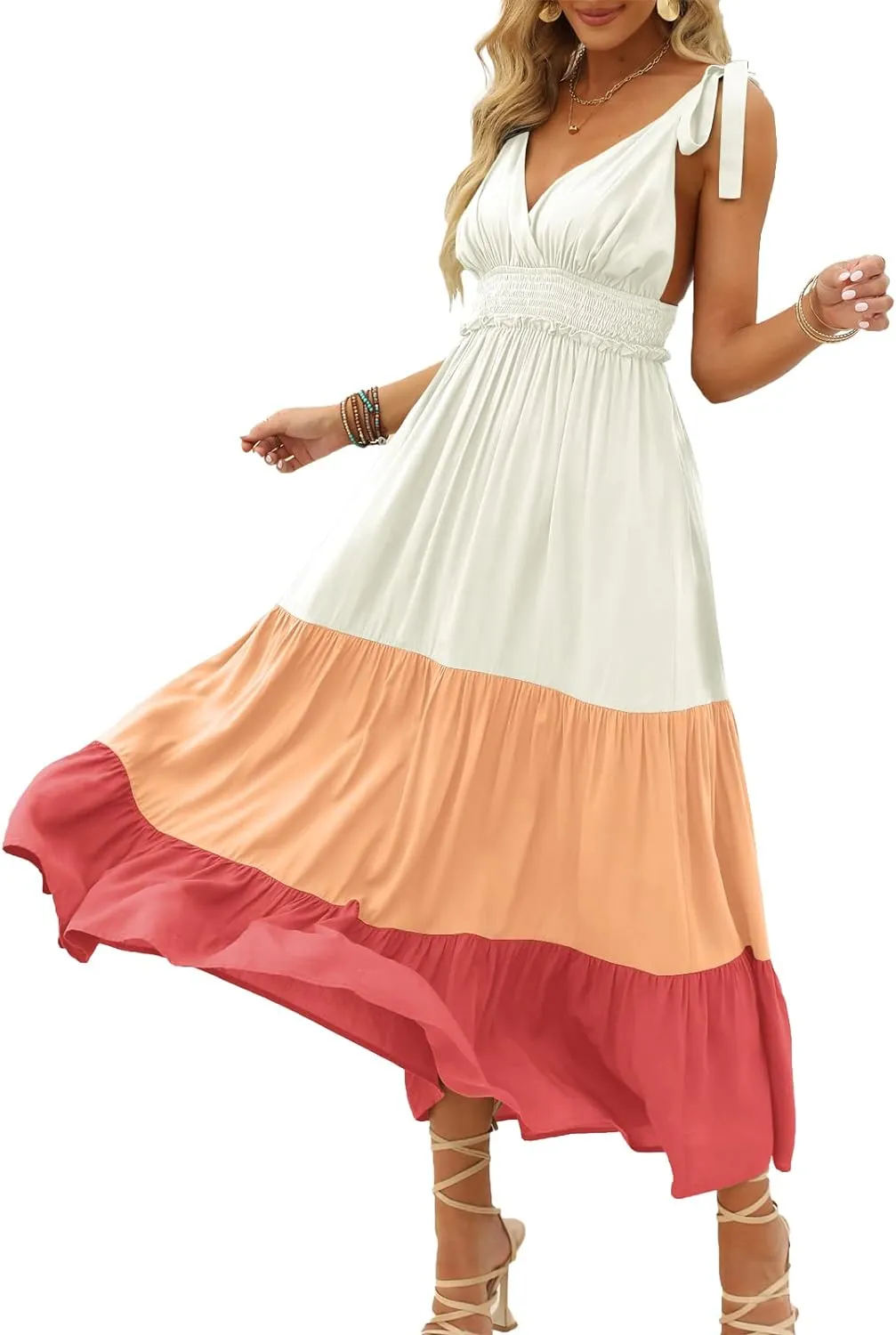 Halter Ruffle Hem Spaghetti Strap Maxi Dress