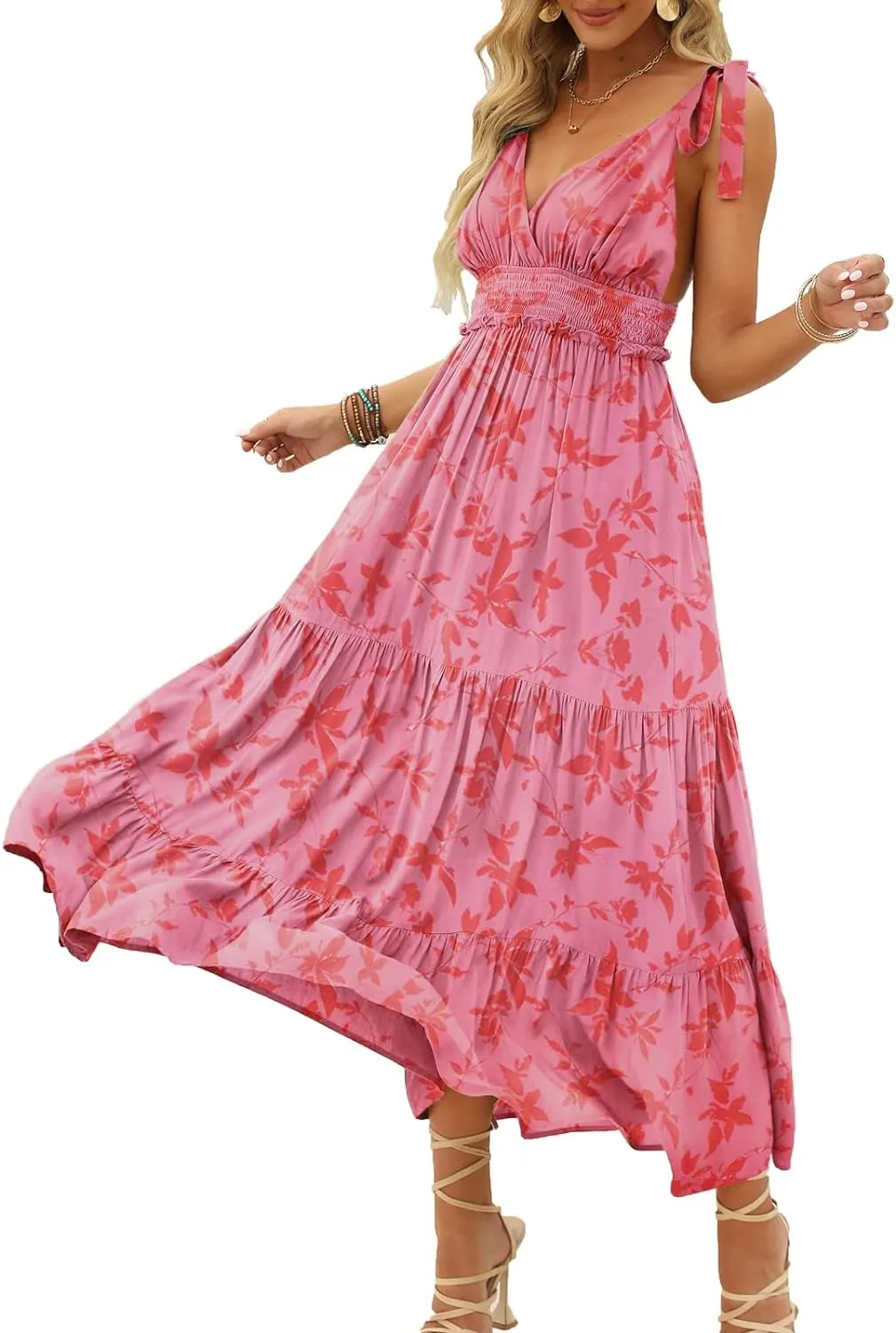 Halter Ruffle Hem Spaghetti Strap Maxi Dress