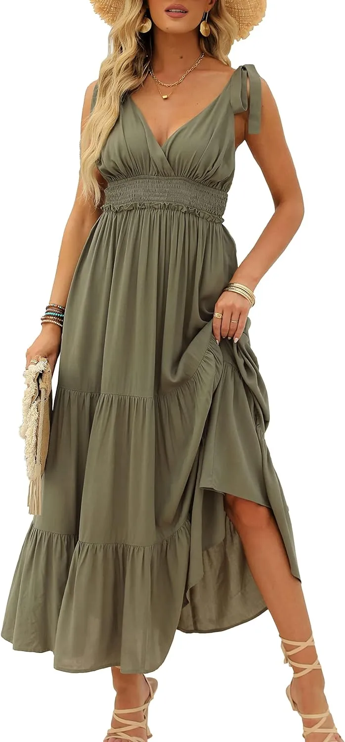 Halter Ruffle Hem Spaghetti Strap Maxi Dress