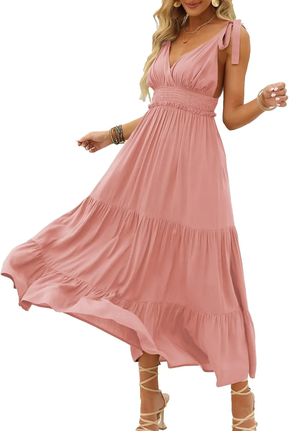 Halter Ruffle Hem Spaghetti Strap Maxi Dress