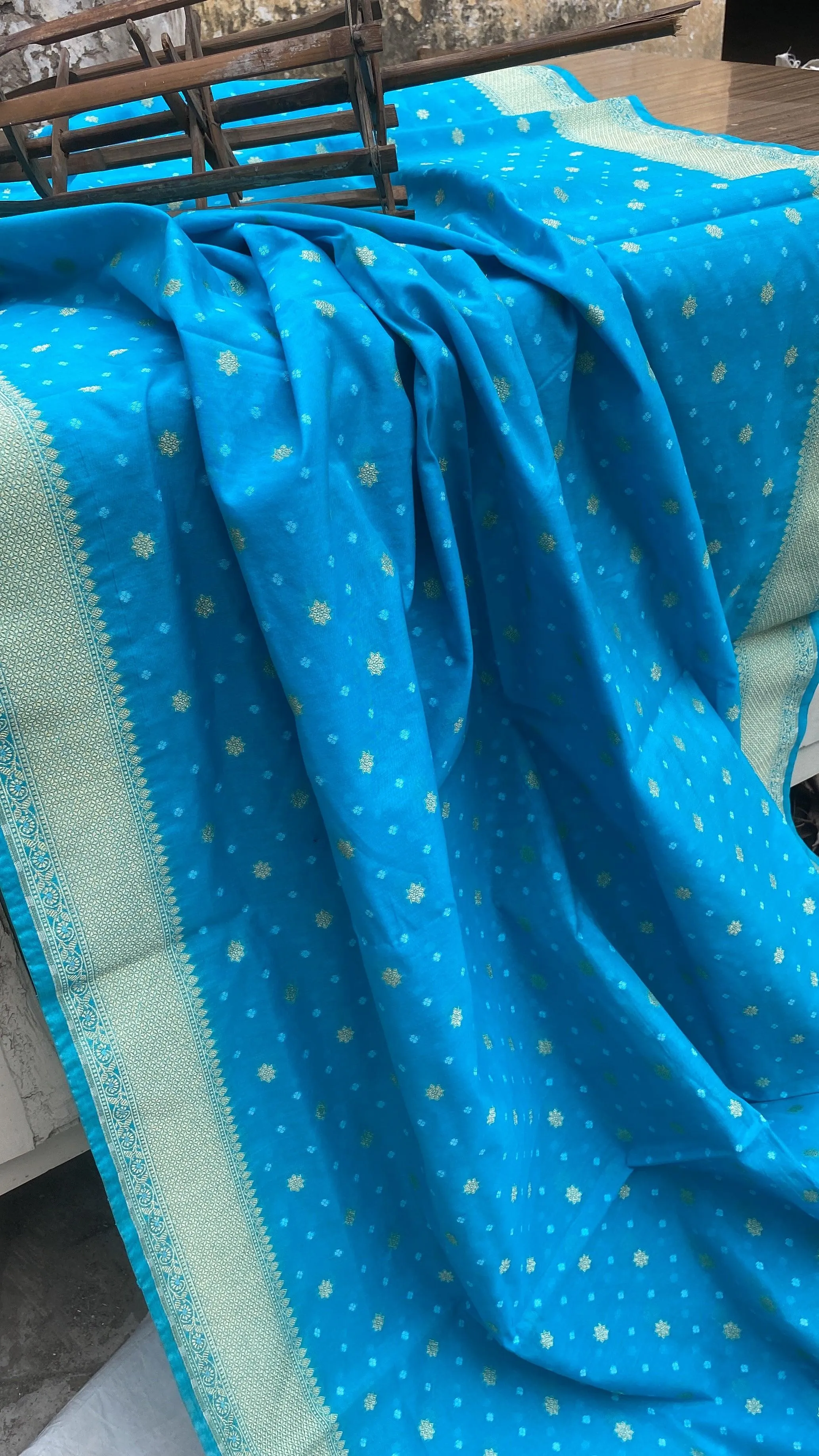 Handwoven Blue Pure Banarasi Cotton Sari