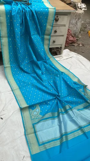 Handwoven Blue Pure Banarasi Cotton Sari