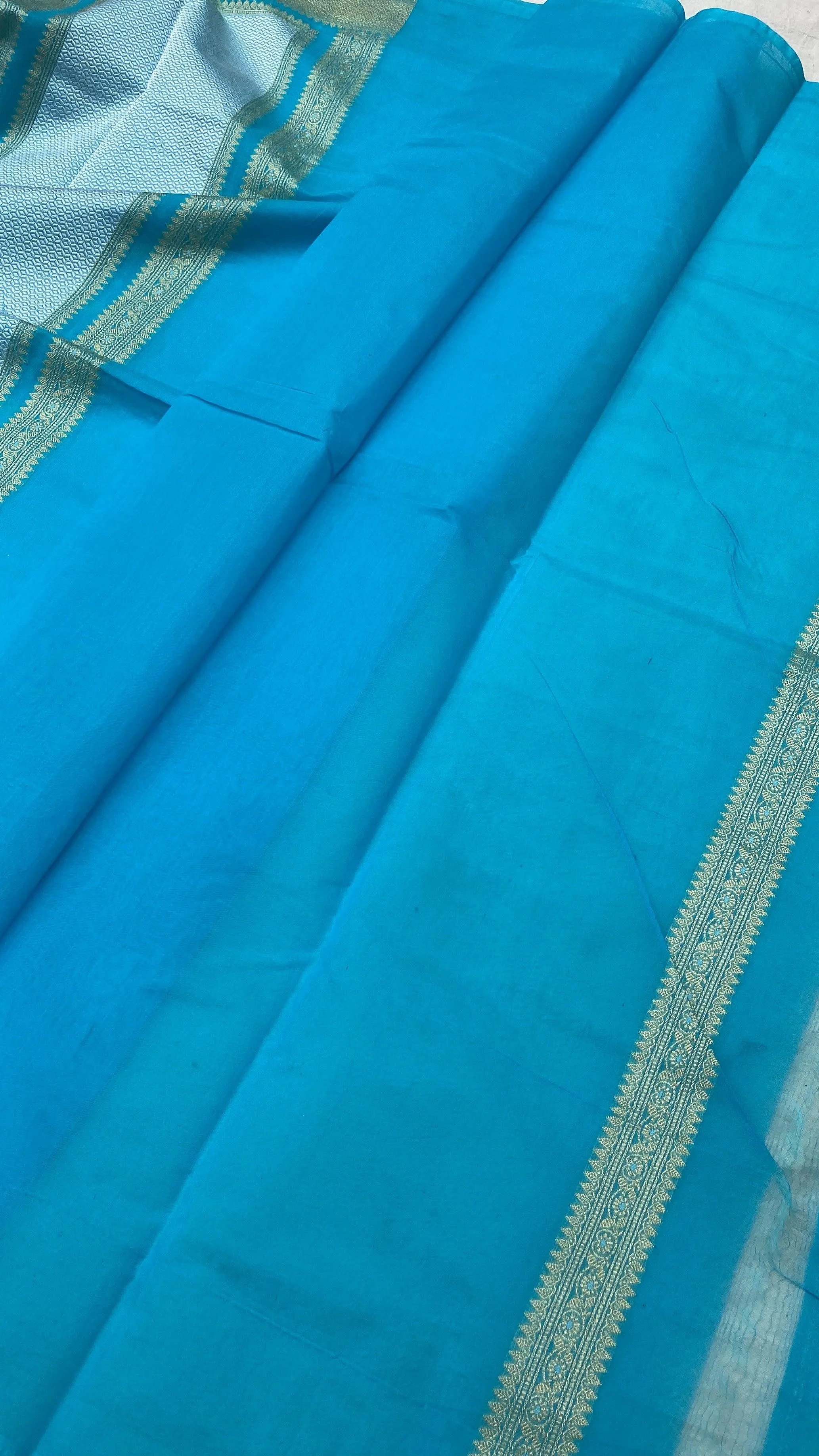 Handwoven Blue Pure Banarasi Cotton Sari