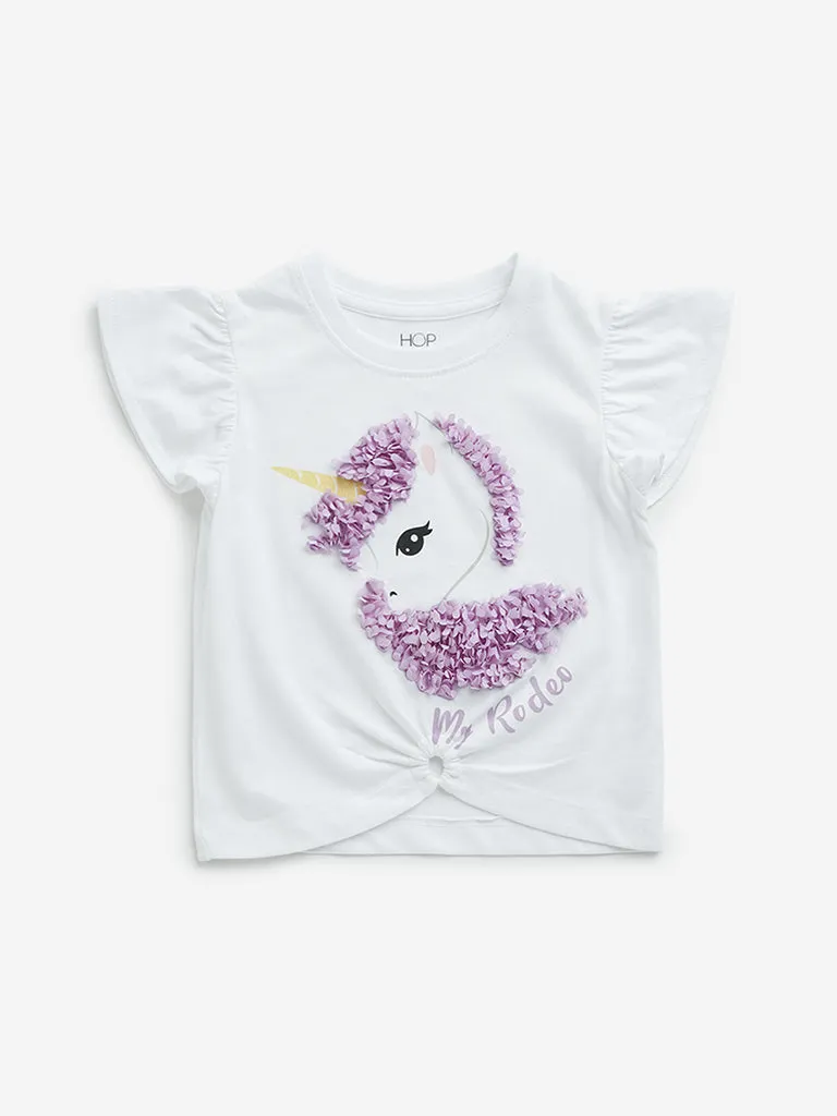 HOP Kids White Unicorn Design Cotton T-Shirt