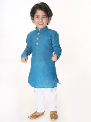 Jashvi Boys Aqua Blue and White Pure Cotton Kurta