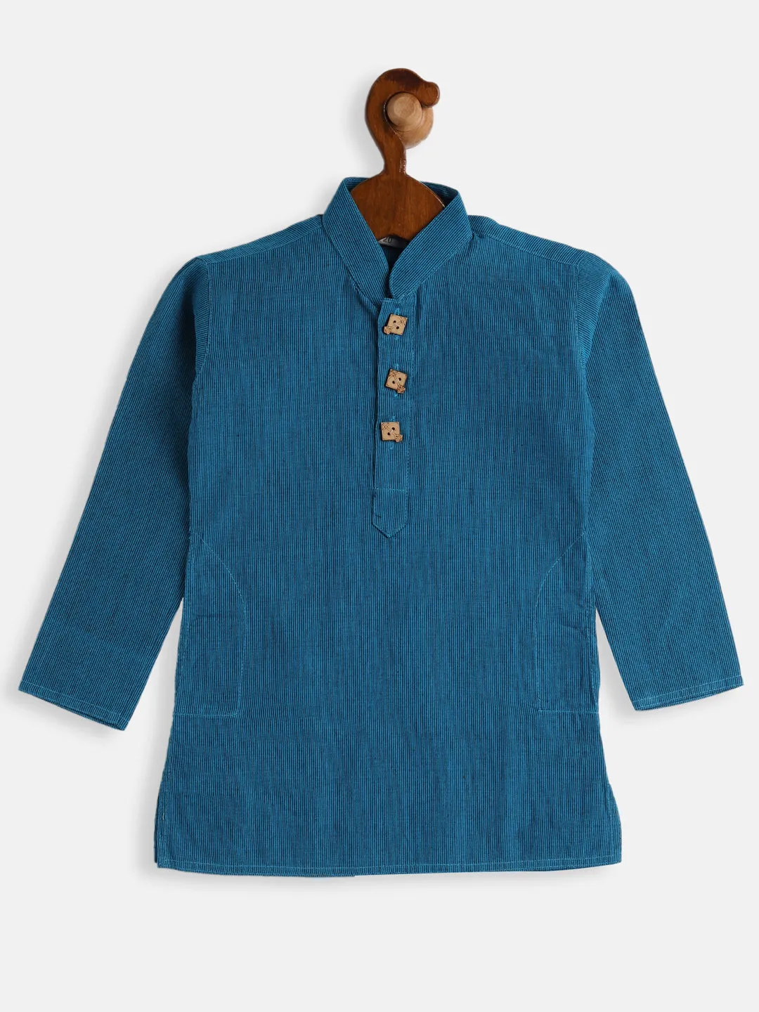 Jashvi Boys Aqua Blue and White Pure Cotton Kurta