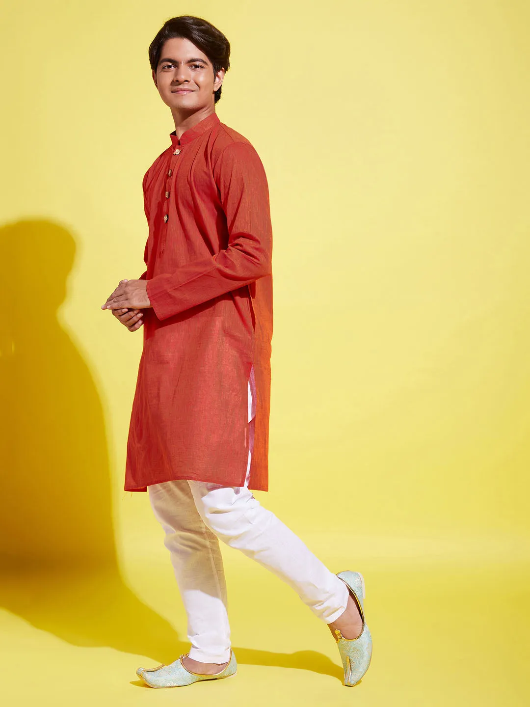 Jashvi Boy's Red Cotton Kurta and Pyjama Set