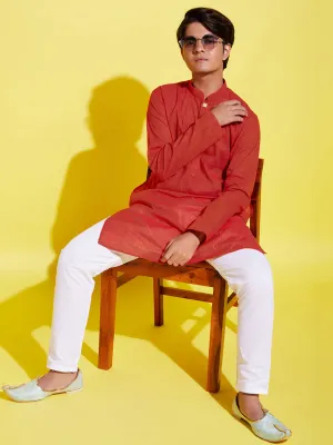 Jashvi Boy's Red Cotton Kurta and Pyjama Set