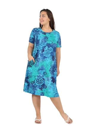 La Cera Plus Size Blue Floral Print A-Line Dress