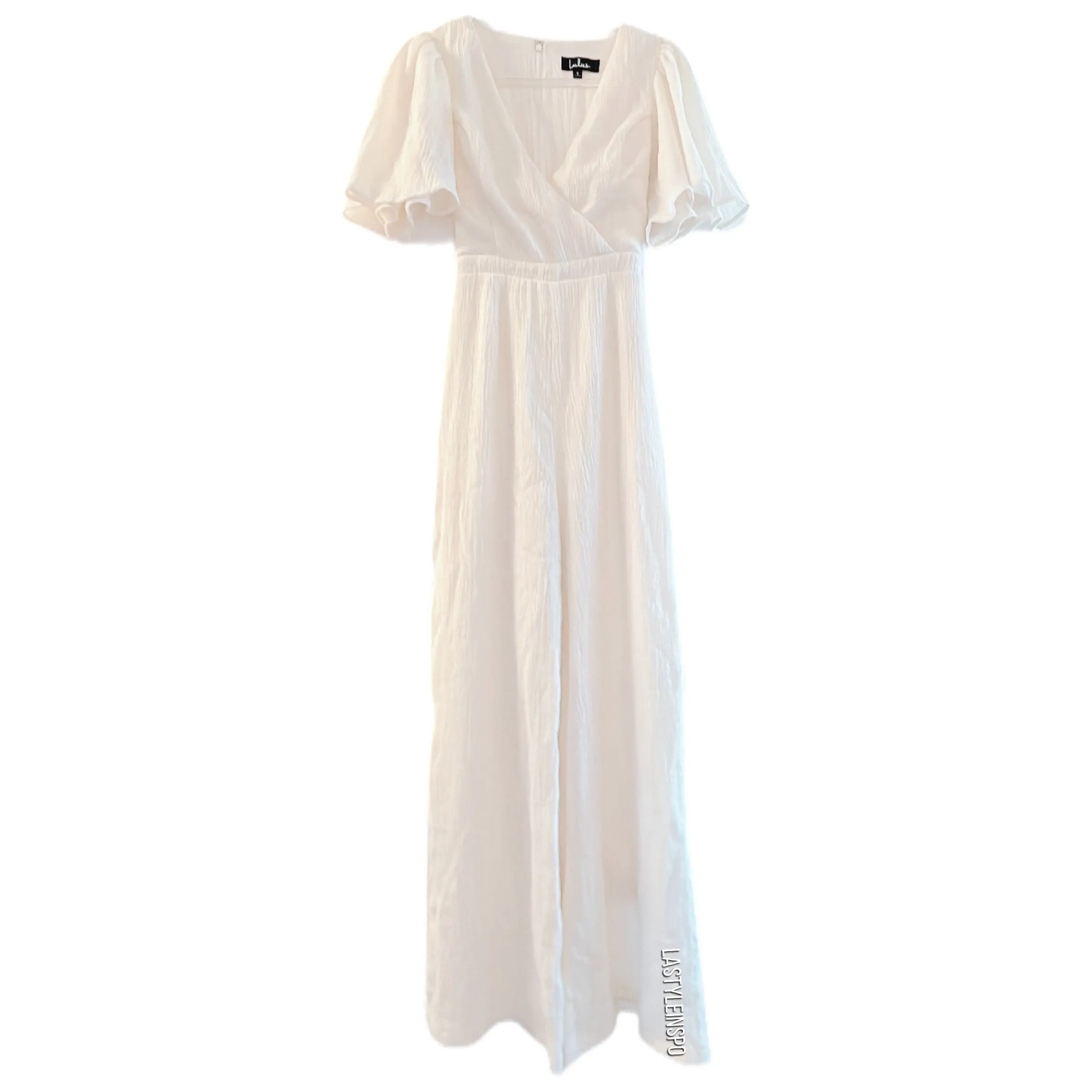 Lulus Maxi Bohemian Jumpsuit Bell Sleeves Creamy White 59.5” length Size Small