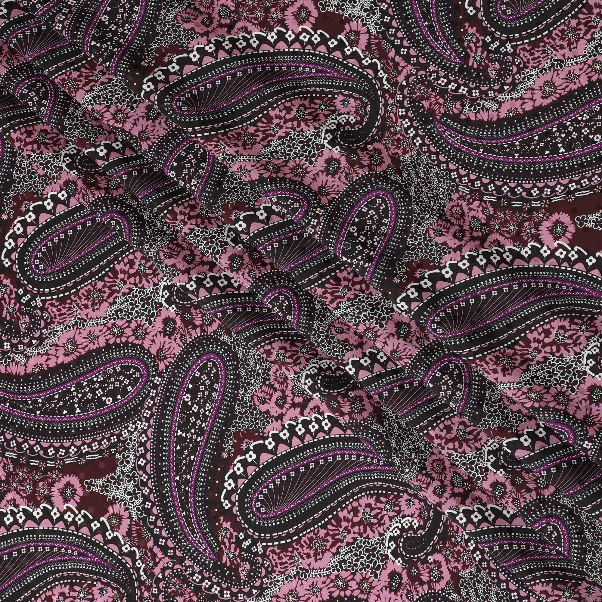 Magenta Mystique Paisley Silk Satin Fabric - Elegant Italian Design, 140cm Wide -D18325