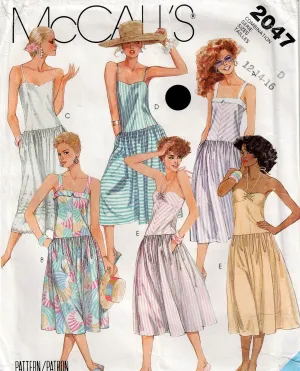 McCall's 2047 Womens EASY Drop Waisted Sundresses 1980s Vintage Sewing Pattern Size 12 - 16 UNCUT Factory Folded