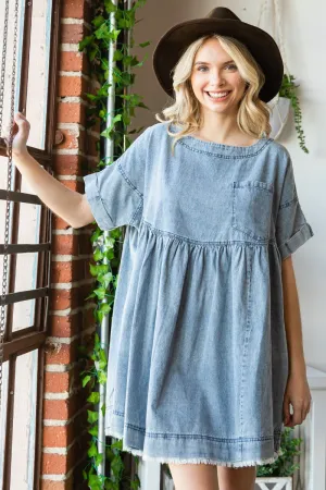 Med Oversize Pleated Denim Short Dress