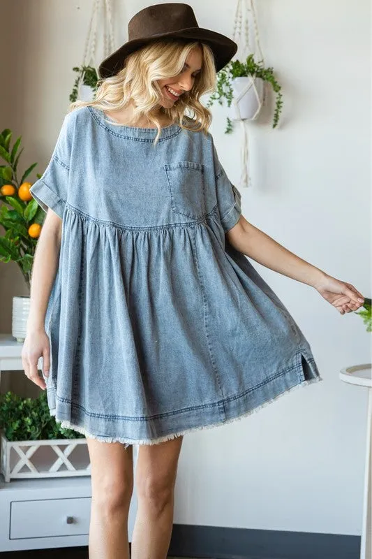 Med Oversize Pleated Denim Short Dress