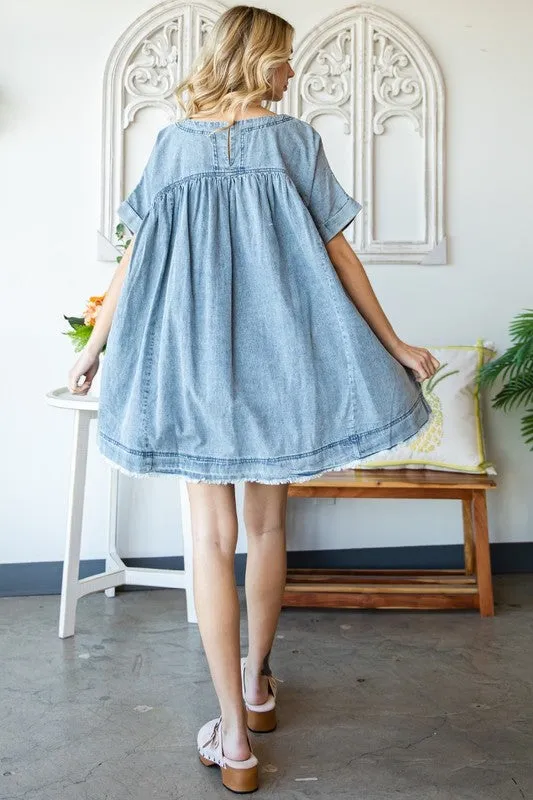 Med Oversize Pleated Denim Short Dress