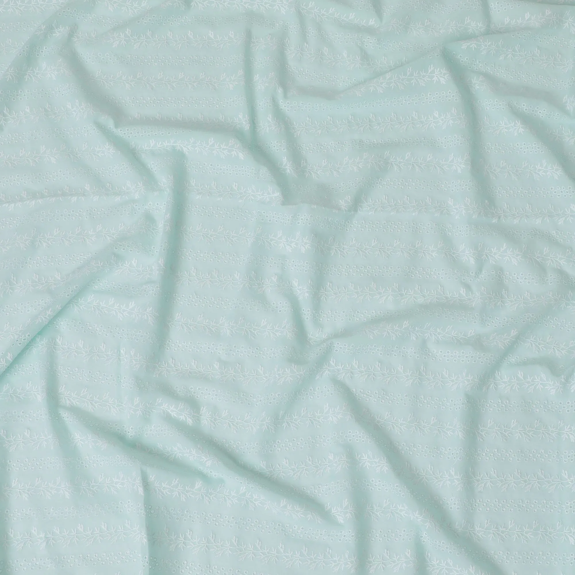 Mint Green Floral Embroidered Cotton Lawn Fabric, 110 cm Width-D19678