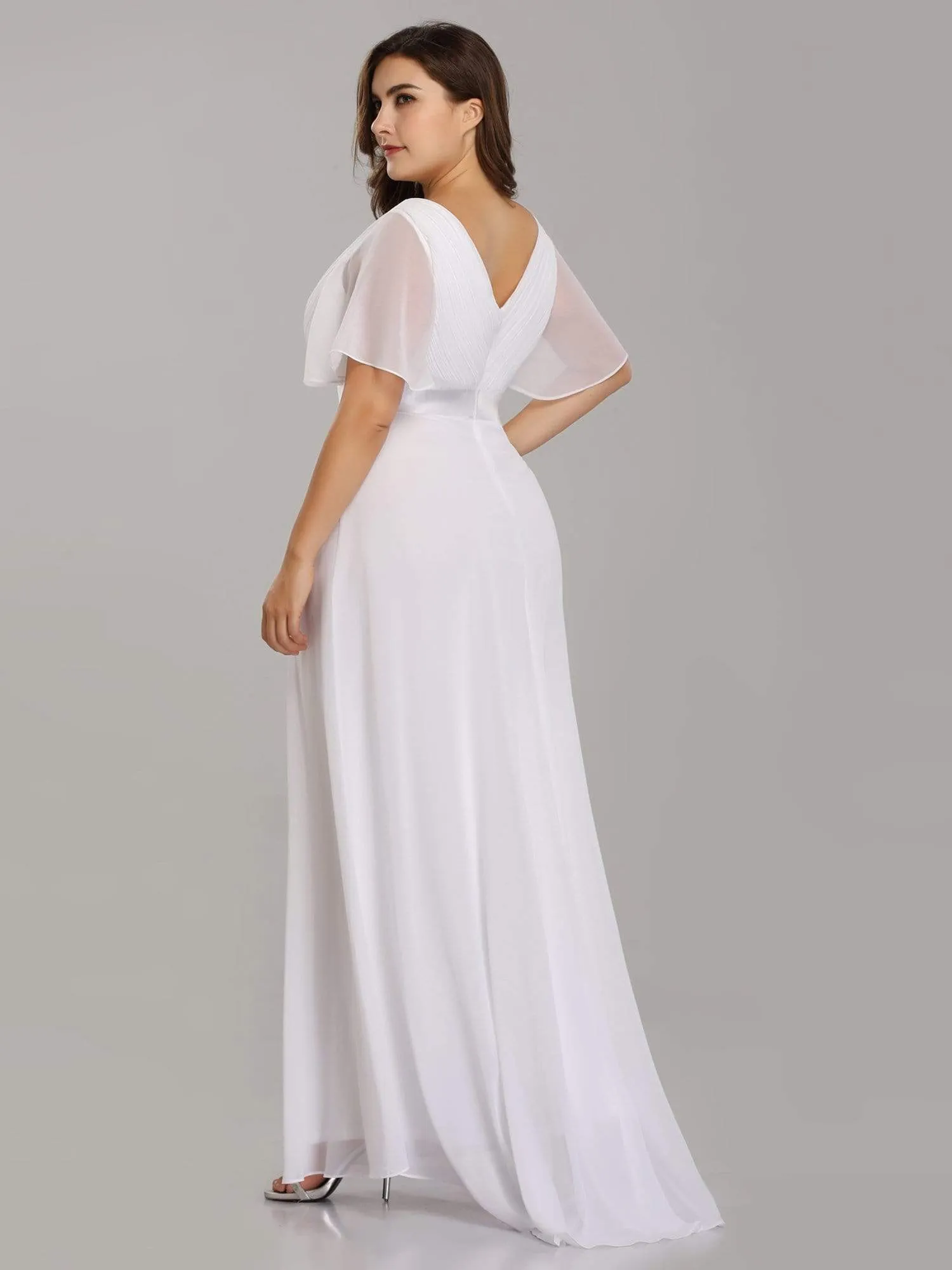 Monica | Long Chiffon Empire Waist Bridesmaid Dress with Short Flutter Sleeves