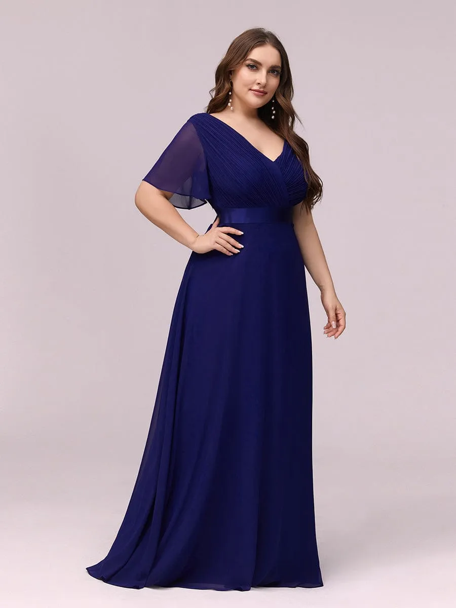 Monica | Long Chiffon Empire Waist Bridesmaid Dress with Short Flutter Sleeves