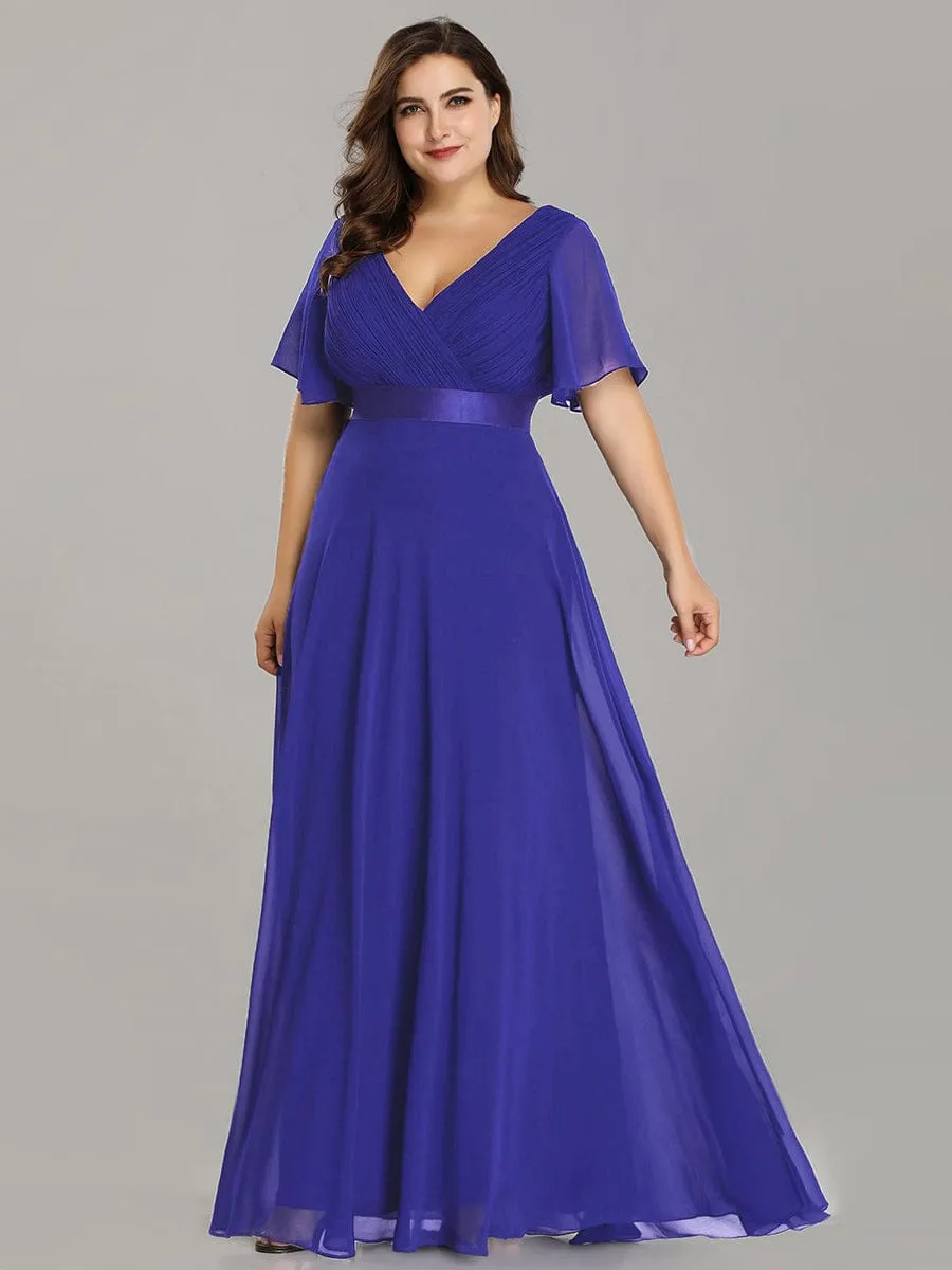 Monica | Long Chiffon Empire Waist Bridesmaid Dress with Short Flutter Sleeves