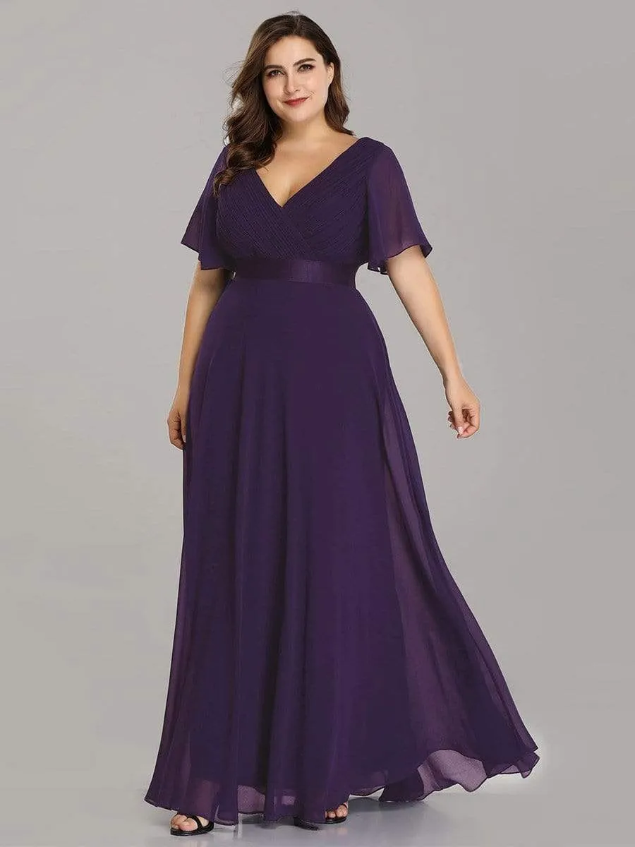 Monica | Long Chiffon Empire Waist Bridesmaid Dress with Short Flutter Sleeves