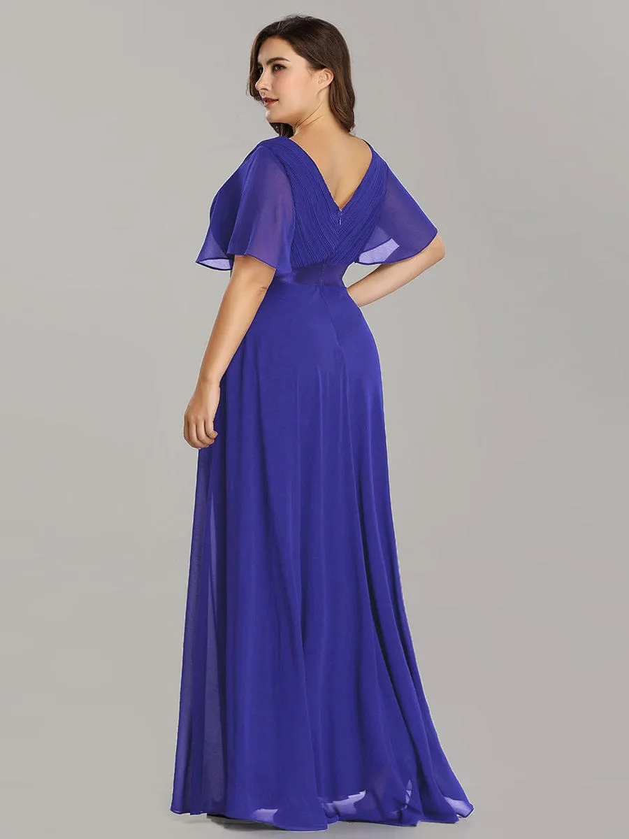 Monica | Long Chiffon Empire Waist Bridesmaid Dress with Short Flutter Sleeves