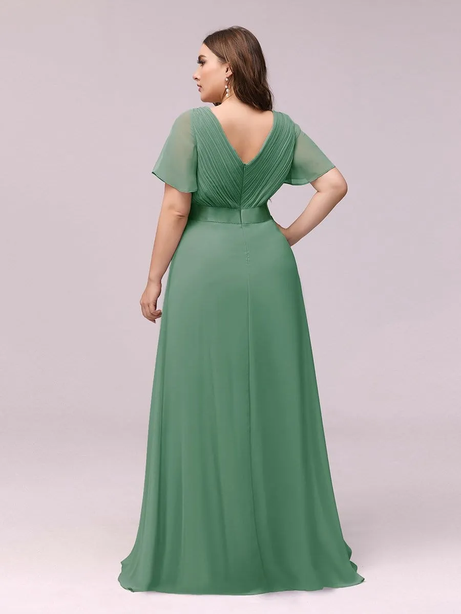 Monica | Long Chiffon Empire Waist Bridesmaid Dress with Short Flutter Sleeves