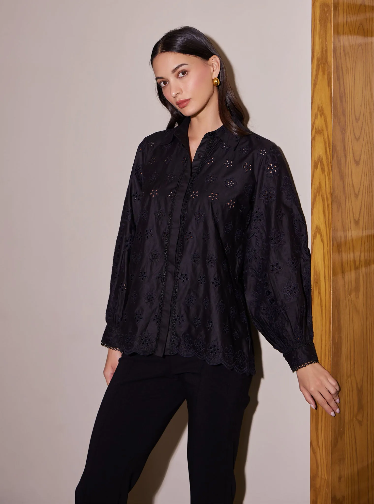 Mulmul Cotton Metis Black Shirt