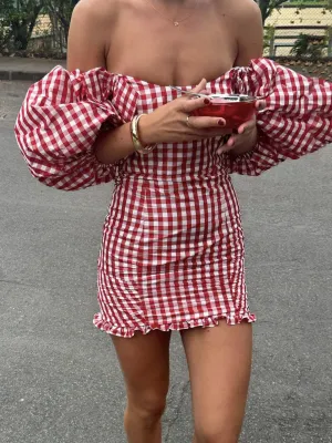 Plaid Puff Sleeve Dress