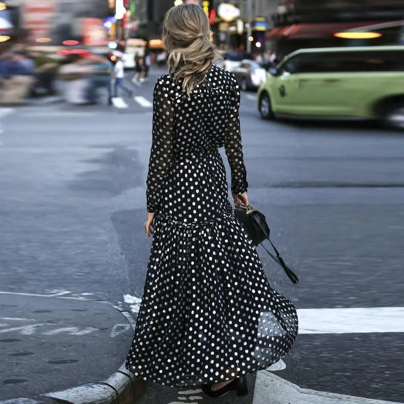 Polka Dot V Neck Bohemian Style Women Dress