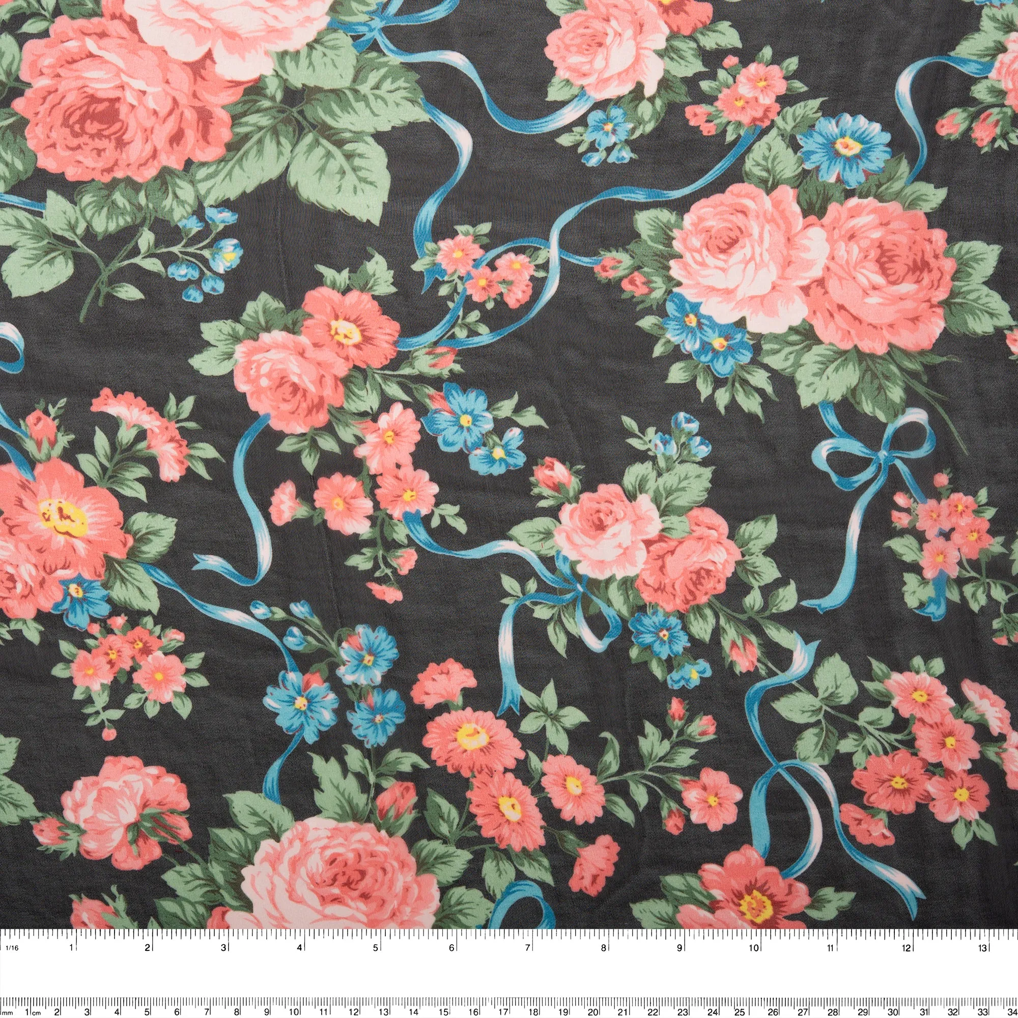 Printed Chiffon - CHANDA - Roses - Black / Pink