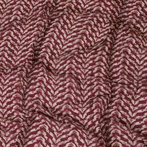 Rich Maroon Chevron Patterned Synthetic Cotton Lawn Fabric with Embroidery - 110 cm Wide - D19608