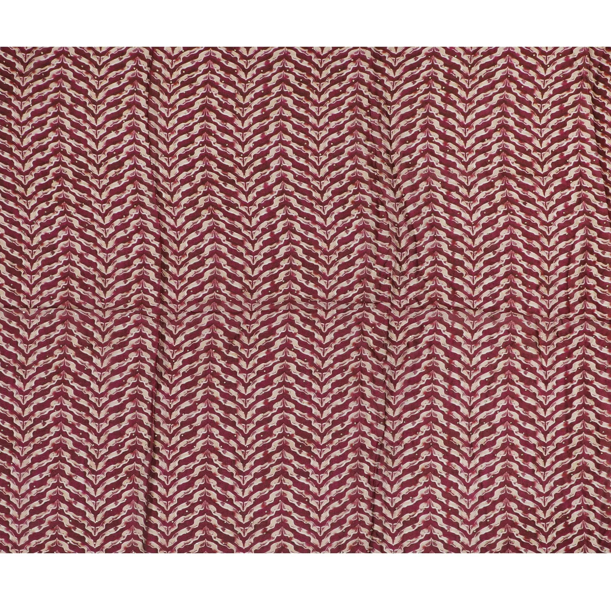 Rich Maroon Chevron Patterned Synthetic Cotton Lawn Fabric with Embroidery - 110 cm Wide - D19608