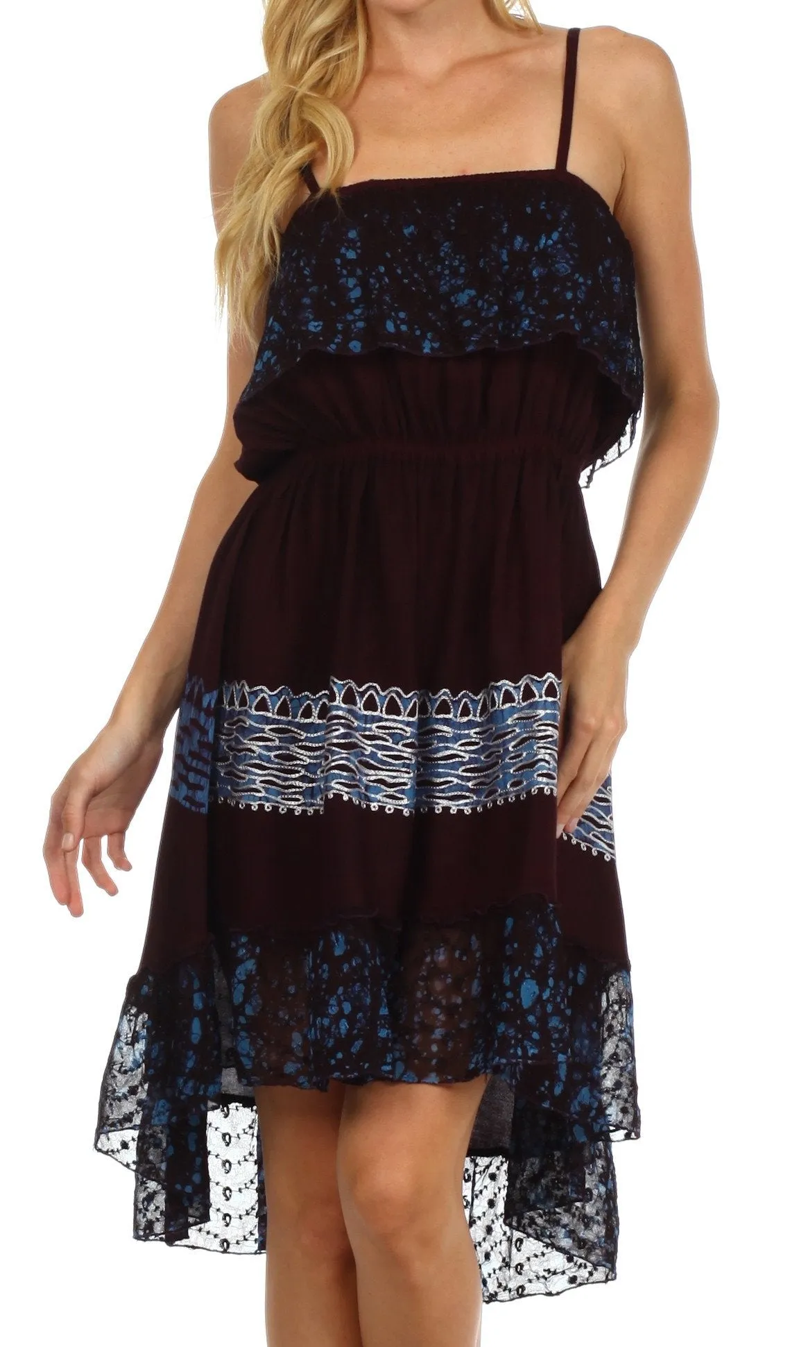 Sakkas Akshita Batik Hi Lo Crepe Ruffle Dress