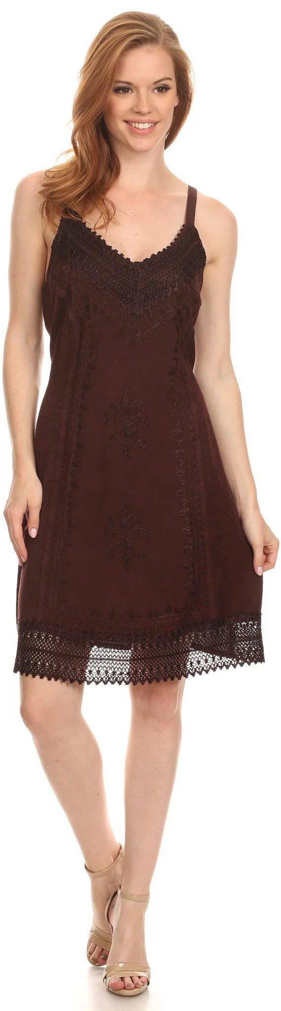 Sakkas Aliney Short Adjustable Spaghetti Strap Sleeveless Embroidered Day Dress