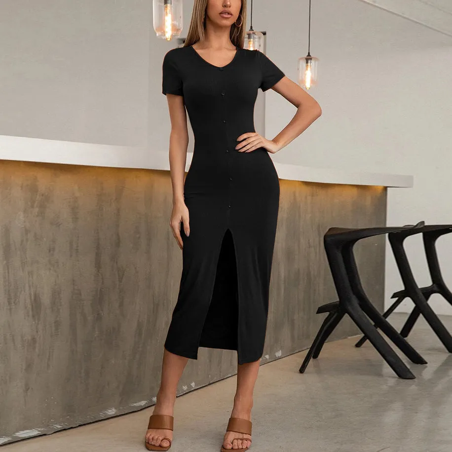 Sexy Slim-Fit Split Knit Button Wholesale Womens Dresses