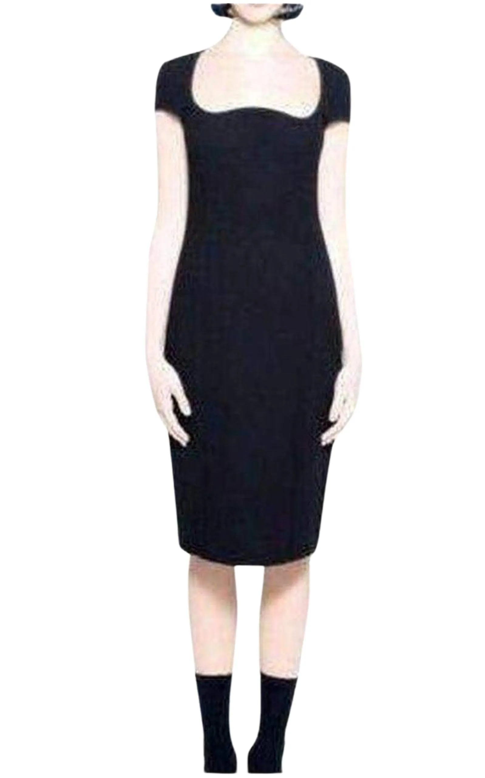 Short Black Wool Heart Neckline Dress